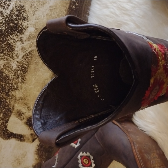 New Handmade Chocolate Brown Embroidered Cowhide Leather Square Toe Size 8.5 - Picture 7 of 12